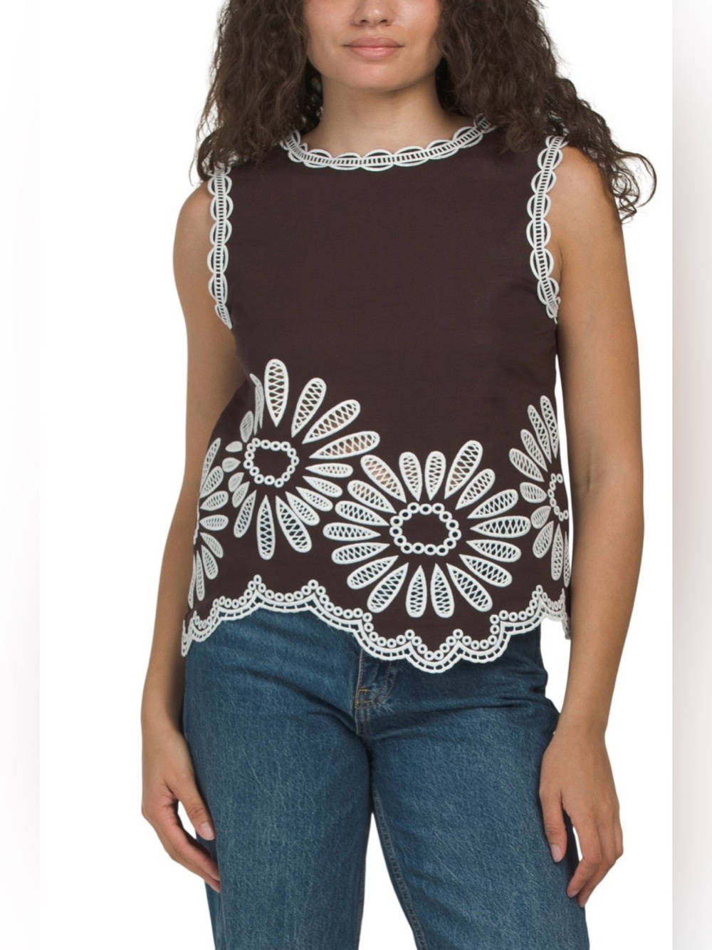 NWT Elie Tahari Women Blue Floral Tank Round Neck Button Sleeveless Size S